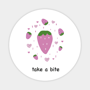 Cute strawberry and hearts with take a bite text Magnet